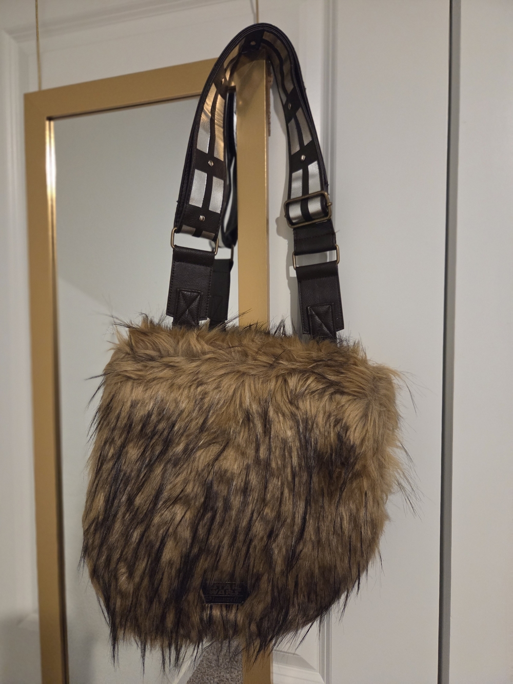 Star Wars Chewbecca Faux Fur Brown Crossbody Bag with Adjustable Strap